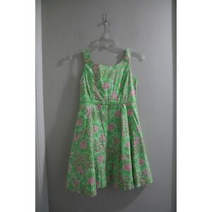 Lilly Pulitzer Kids Girls Pink Green Floral Sunburst Cotton Dress Size 12